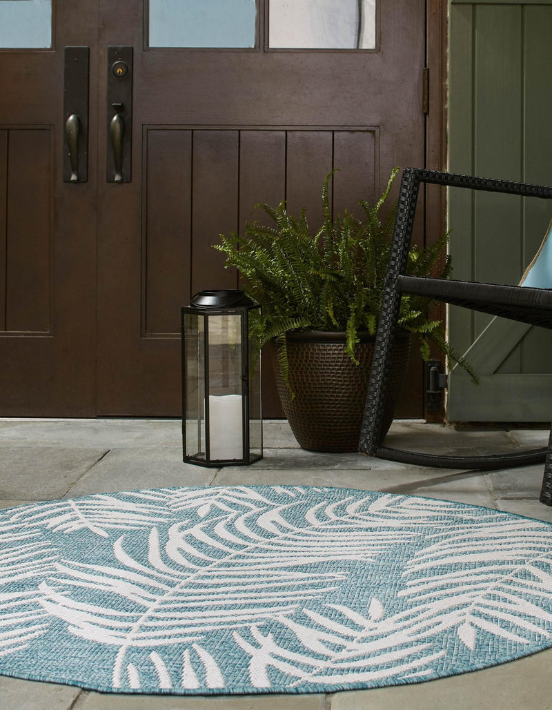 Garden Terrace Escape Collection Area Rug - Verdure (Light Aqua) Round Light Aqua  lifestyle 2