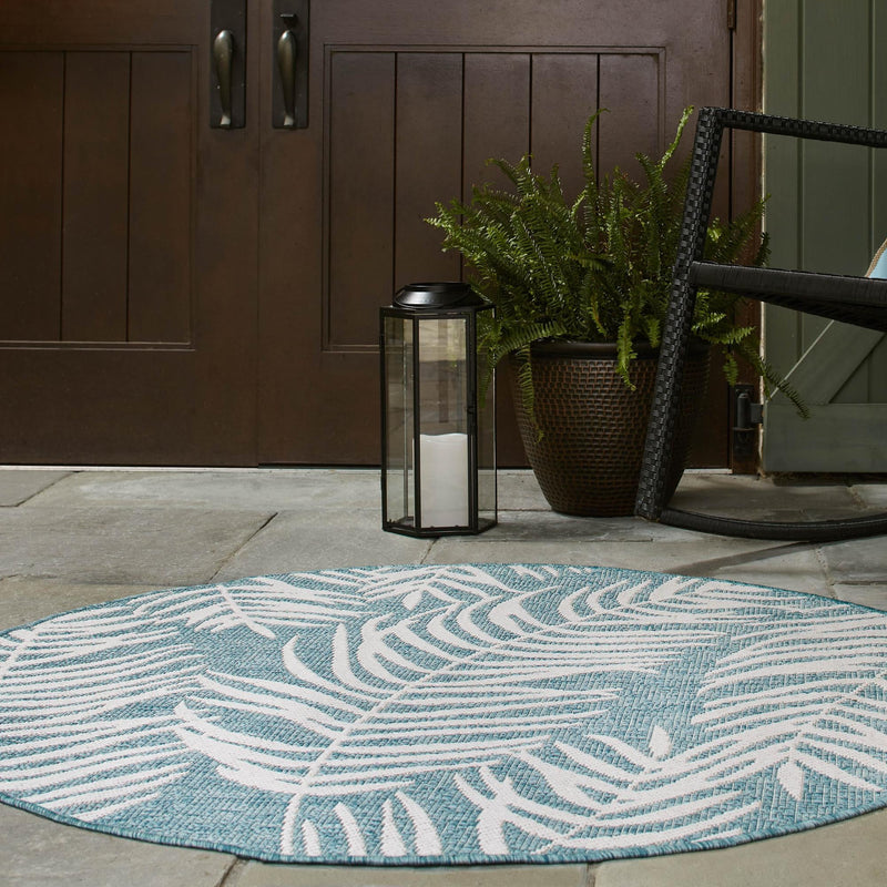 Garden Terrace Escape Collection Area Rug - Verdure (Light Aqua) Round Light Aqua  lifestyle 21