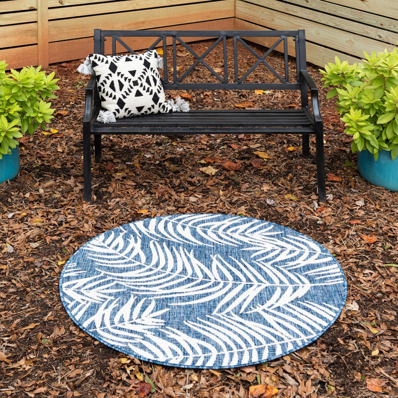 Garden Terrace Escape Collection Area Rug - Verdure (Blue) Round Blue  lifestyle 0