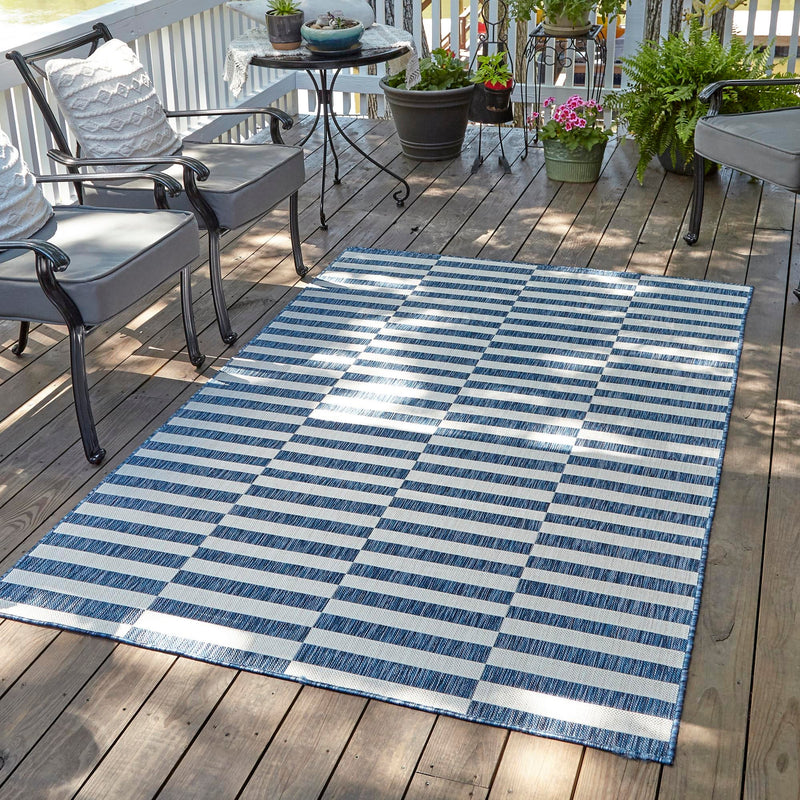 Patio Stripe Harmony Collection Area Rug - Cabana (Blue) Rectangle Blue  lifestyle 0