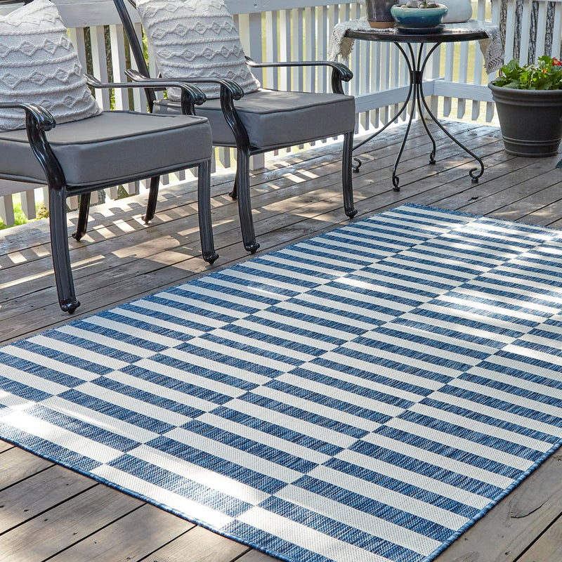 Patio Stripe Harmony Collection Area Rug - Cabana (Blue) Rectangle Blue  lifestyle 2