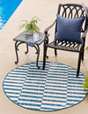 Patio Stripe Harmony Collection Area Rug - Cabana (Blue) Round Blue  lifestyle 0