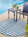 Patio Stripe Harmony Collection Area Rug - Cabana (Blue) Round Blue  lifestyle 3