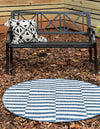 Patio Stripe Harmony Collection Area Rug - Cabana (Blue) Round Blue  lifestyle 5
