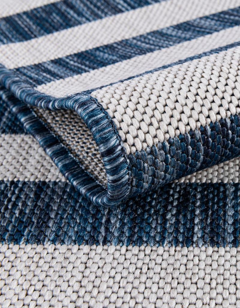 Patio Stripe Harmony Collection Area Rug - Cabana (Blue) Round Blue  lifestyle 8