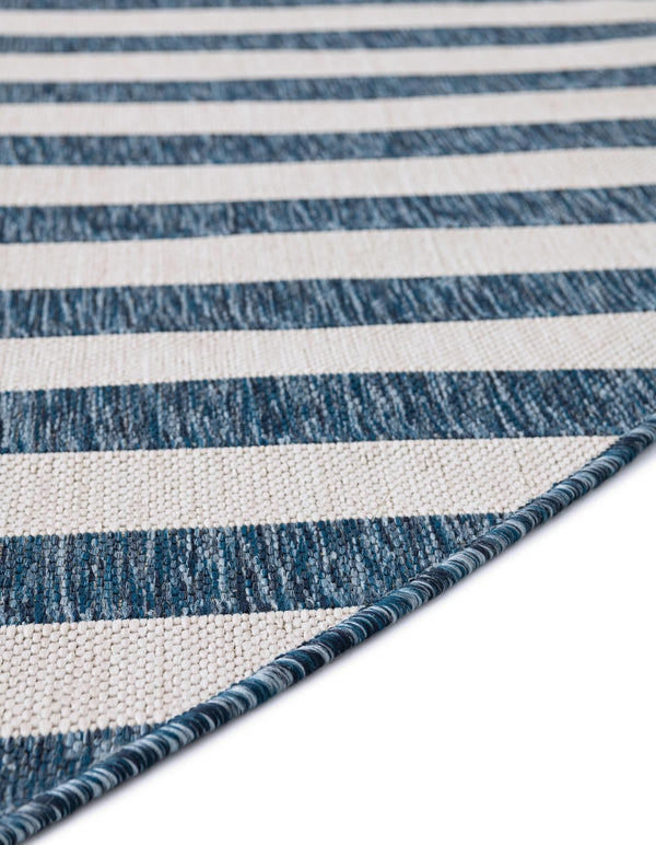 Patio Stripe Harmony Collection Area Rug - Cabana (Blue) Round Blue  lifestyle 9