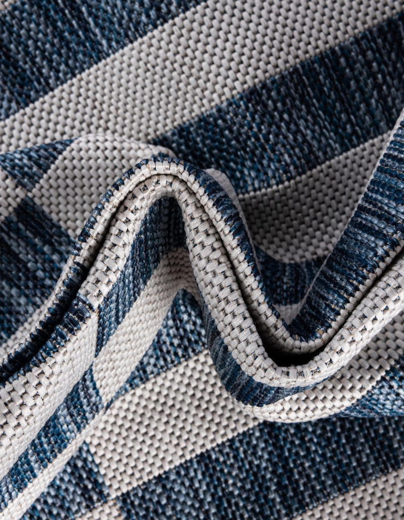 Patio Stripe Harmony Collection Area Rug - Cabana (Blue) Round Blue  lifestyle 12