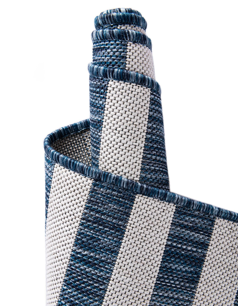 Patio Stripe Harmony Collection Area Rug - Cabana (Blue) Round Blue  lifestyle 19