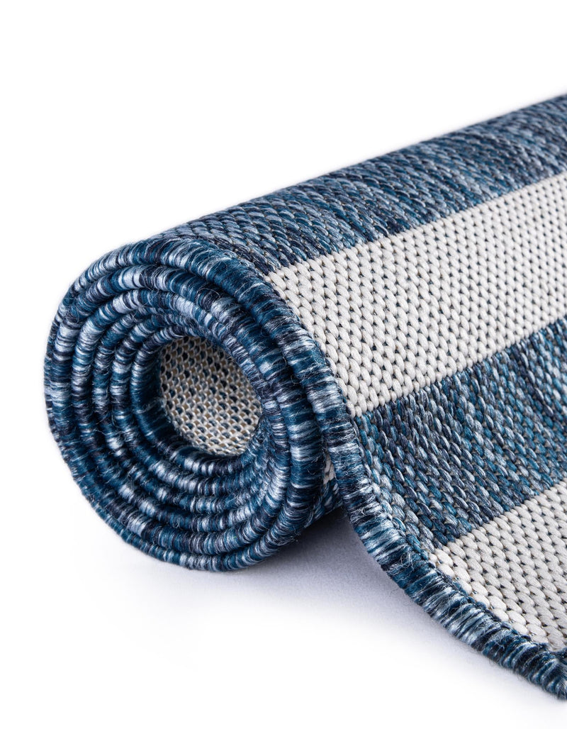 Patio Stripe Harmony Collection Area Rug - Cabana (Blue) Round Blue  lifestyle 20