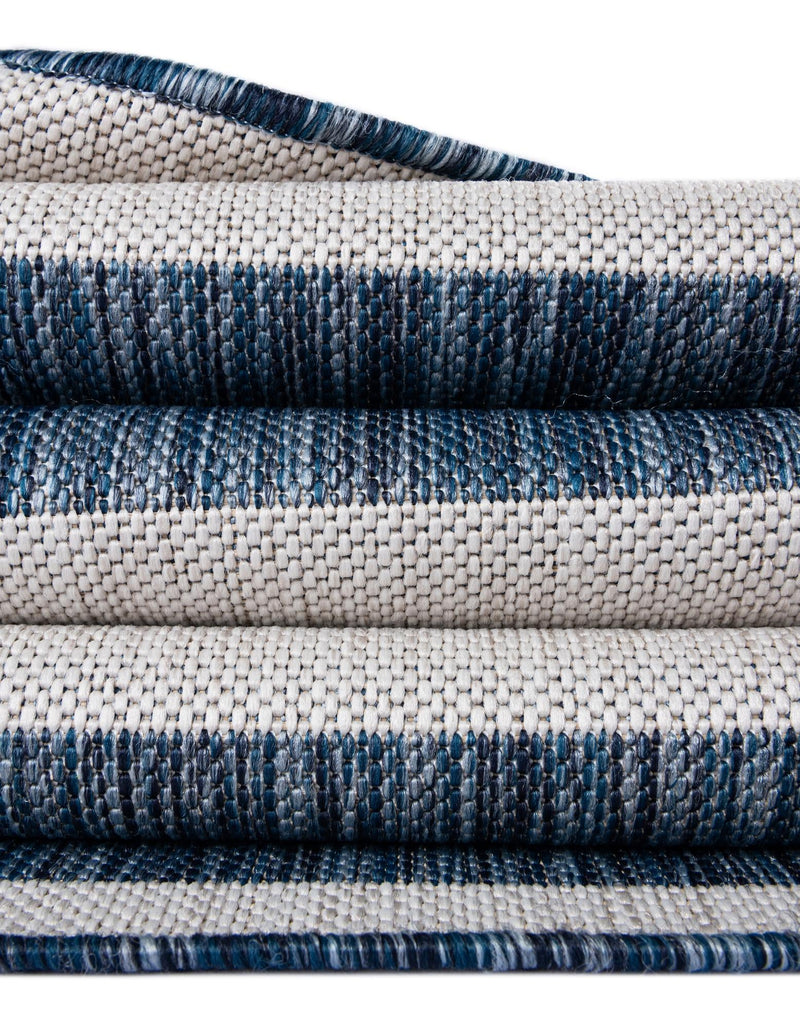 Patio Stripe Harmony Collection Area Rug - Cabana (Blue) Round Blue  lifestyle 22