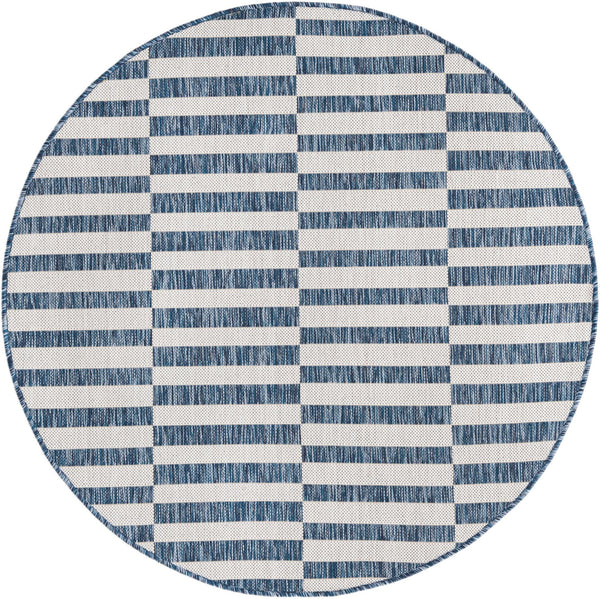 Patio Stripe Harmony Collection Area Rug - Cabana (Blue) Round Blue Main