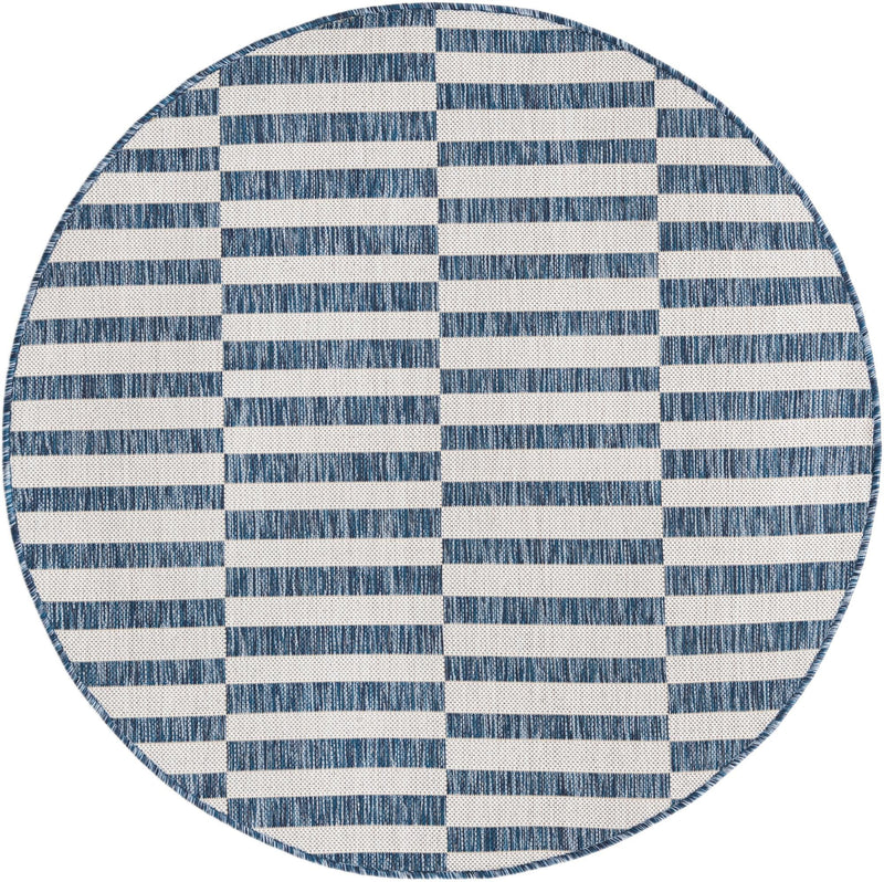 Patio Stripe Harmony Collection Area Rug - Cabana (Blue) Round Blue Main
