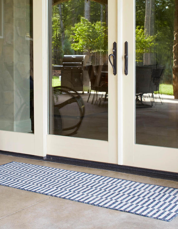 Patio Stripe Harmony Collection Area Rug - Cabana (Blue) Runner Blue  lifestyle 3