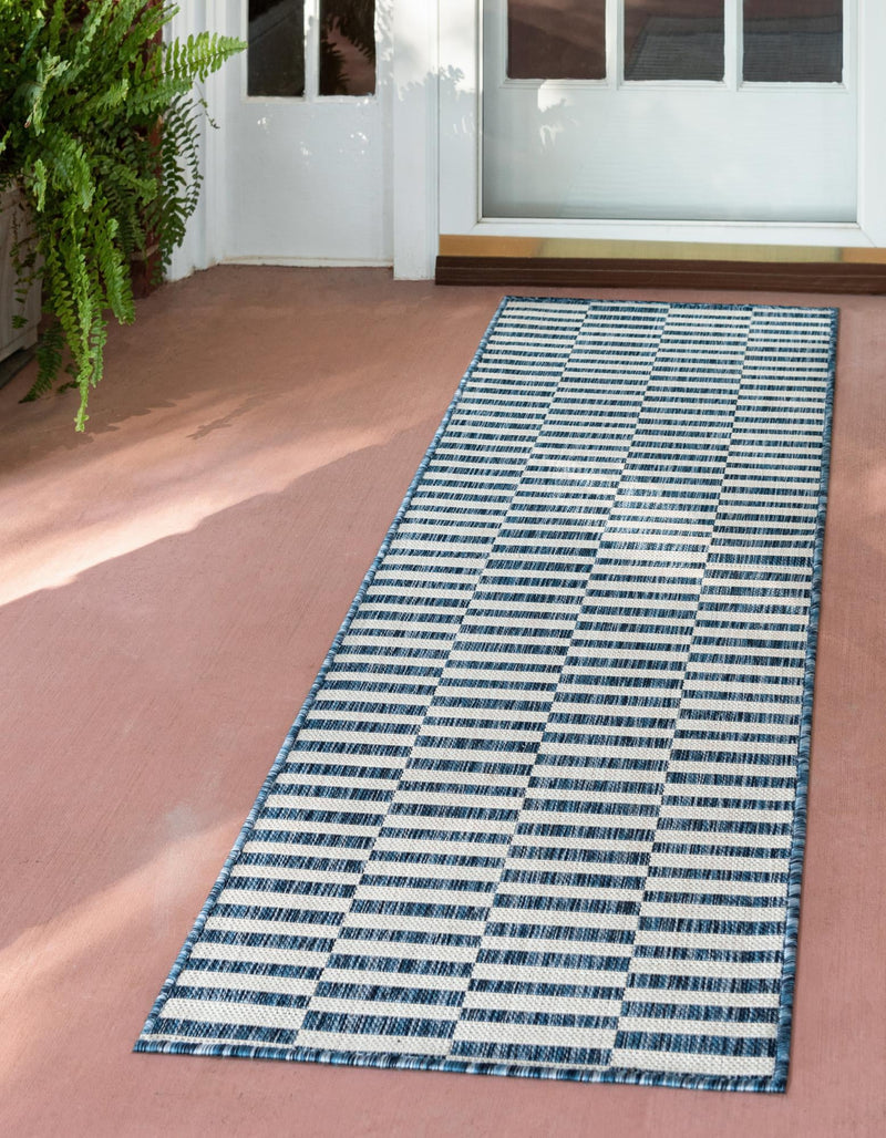 Patio Stripe Harmony Collection Area Rug - Cabana (Blue) Runner Blue  lifestyle 5