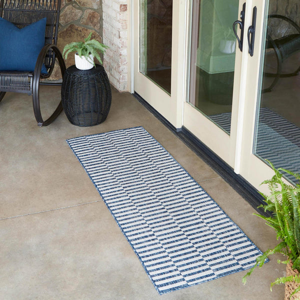 Patio Stripe Harmony Collection Area Rug - Cabana (Blue) Runner Blue  lifestyle 22