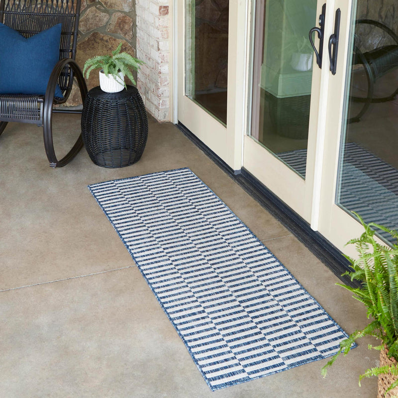Patio Stripe Harmony Collection Area Rug - Cabana (Blue) Runner Blue  lifestyle 22