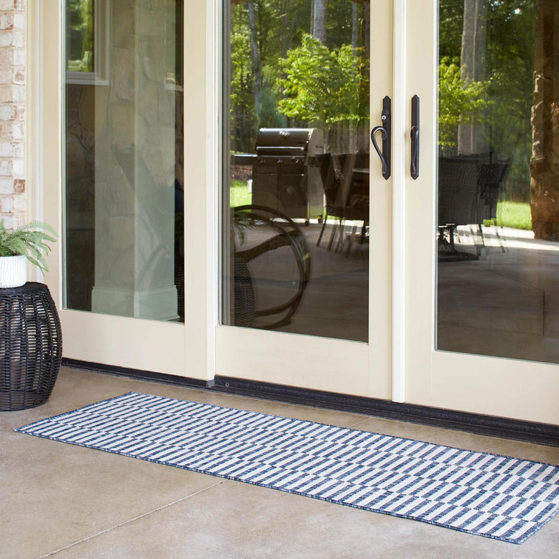 Patio Stripe Harmony Collection Area Rug - Cabana (Blue) Runner Blue  lifestyle 23