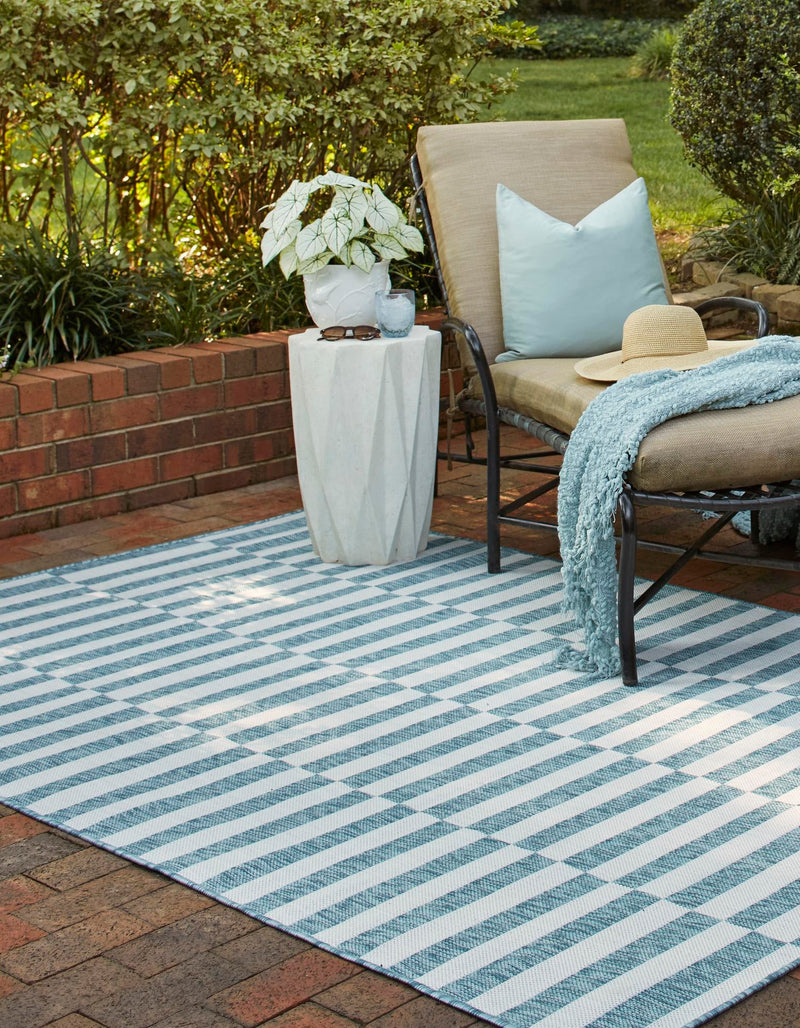 Patio Stripe Harmony Collection Area Rug - Cabana (Light Aqua) Rectangle Light Aqua  lifestyle 3