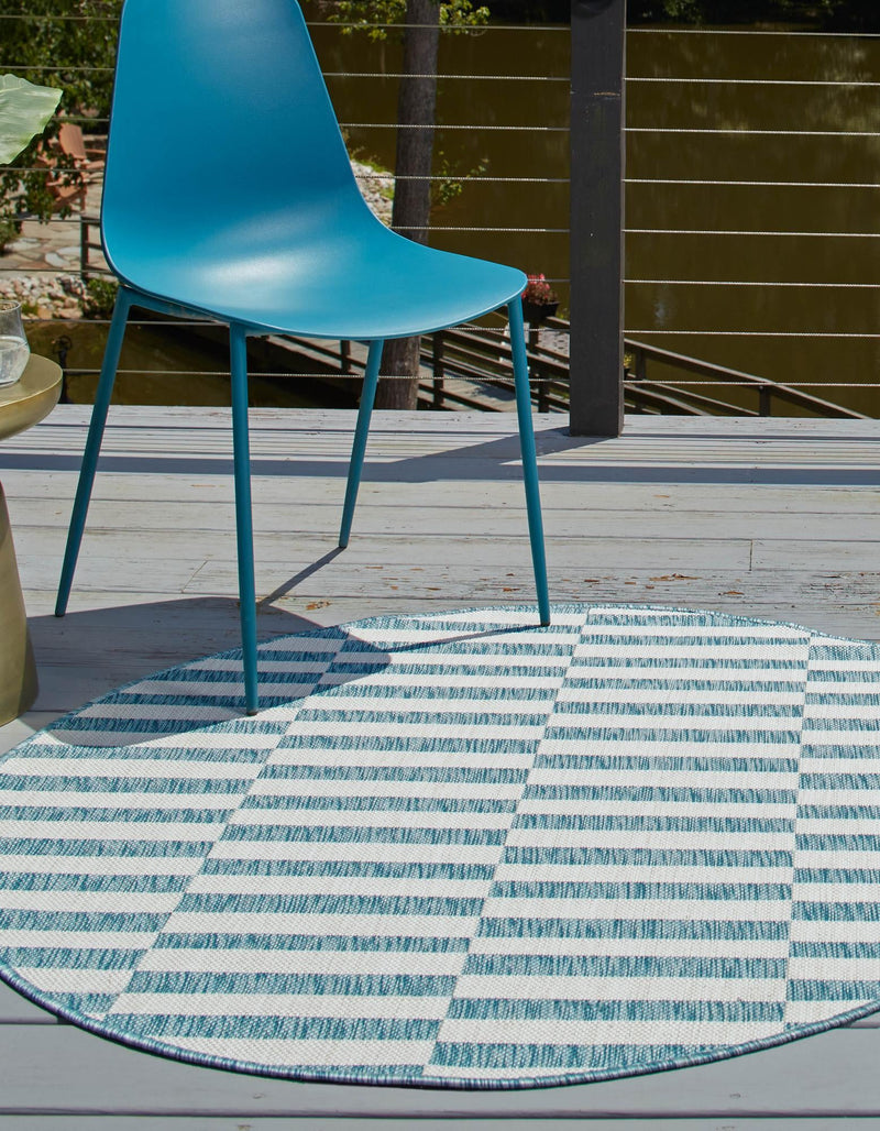 Patio Stripe Harmony Collection Area Rug - Cabana (Light Aqua) Round Light Aqua  lifestyle 3