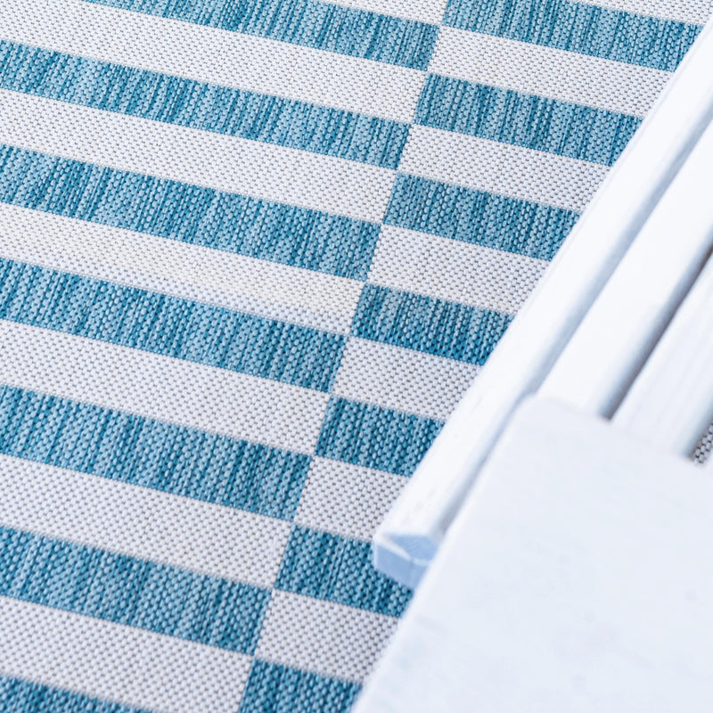 Patio Stripe Harmony Collection Area Rug - Cabana (Light Aqua) Round Light Aqua  lifestyle 9