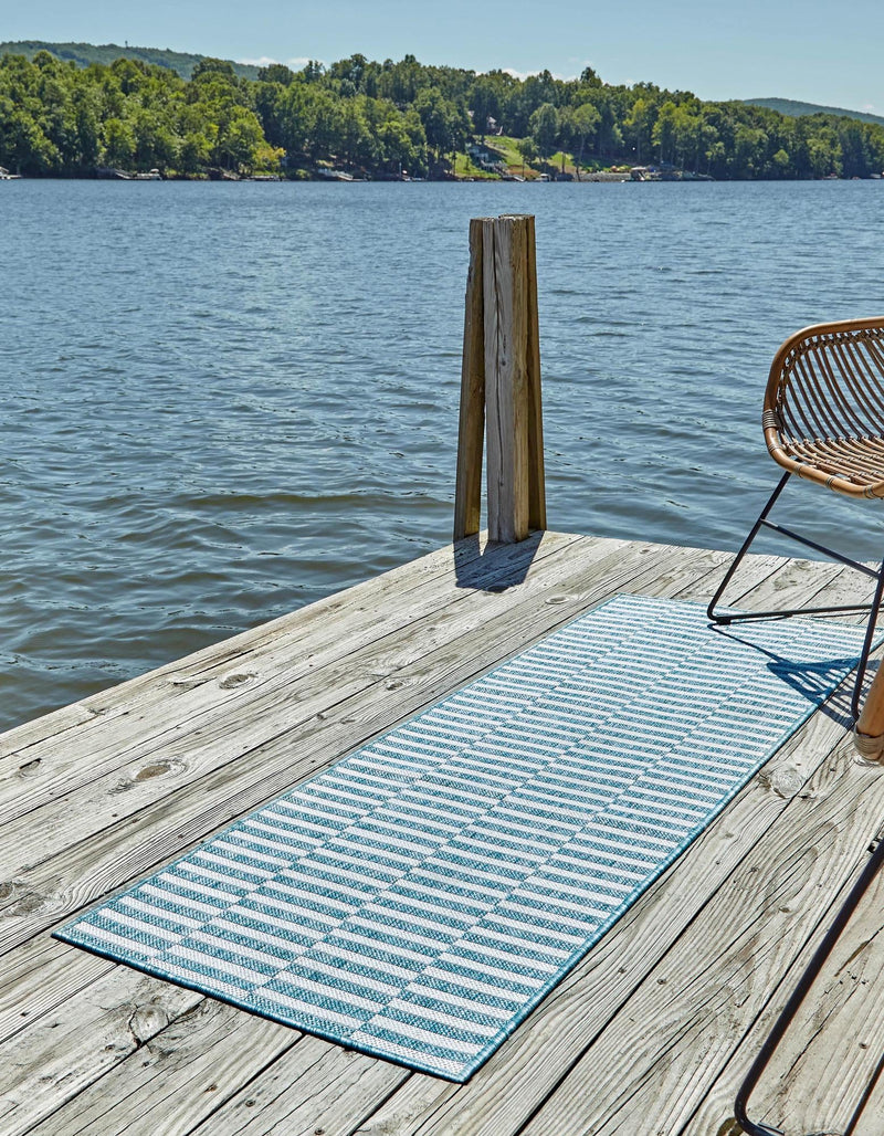 Patio Stripe Harmony Collection Area Rug - Cabana (Light Aqua) Runner Light Aqua  lifestyle 3