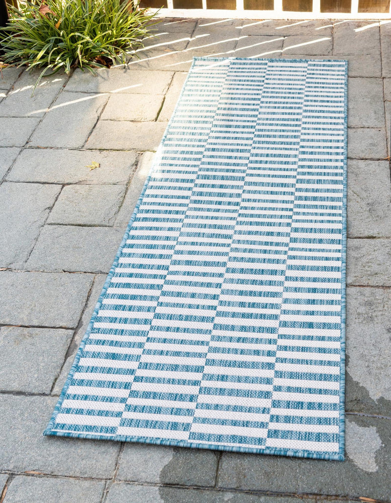 Patio Stripe Harmony Collection Area Rug - Cabana (Light Aqua) Runner Light Aqua  lifestyle 5