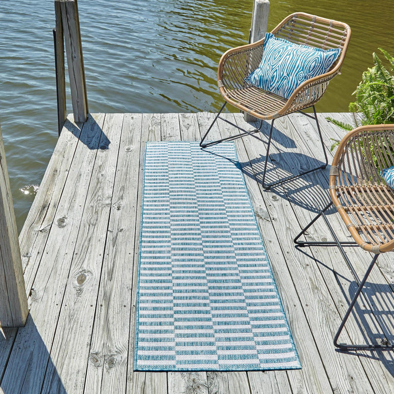 Patio Stripe Harmony Collection Area Rug - Cabana (Light Aqua) Runner Light Aqua  lifestyle 12