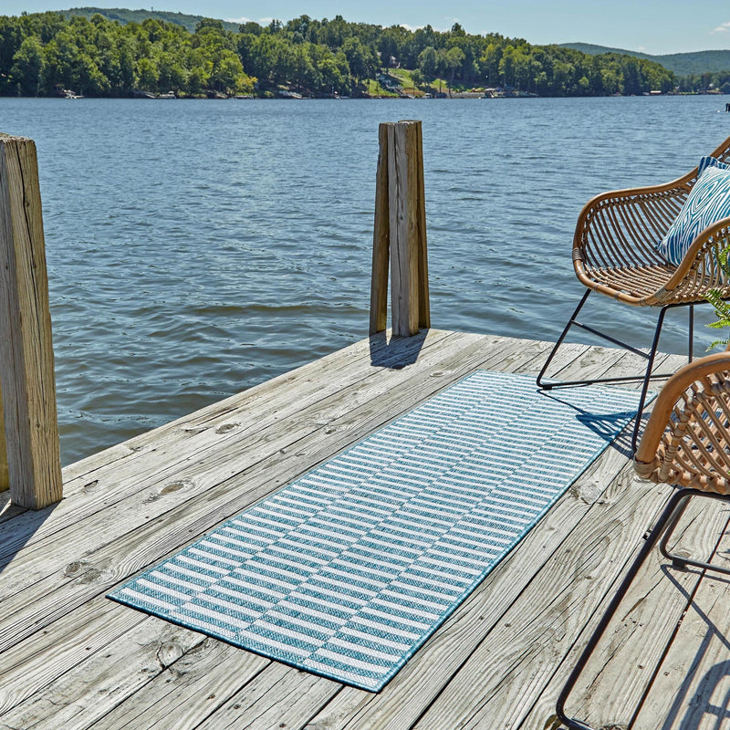 Patio Stripe Harmony Collection Area Rug - Cabana (Light Aqua) Runner Light Aqua  lifestyle 13