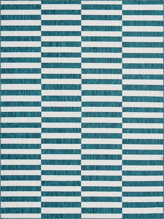 Patio Stripe Harmony Collection Area Rug - Cabana (Teal) Rectangle Teal Main