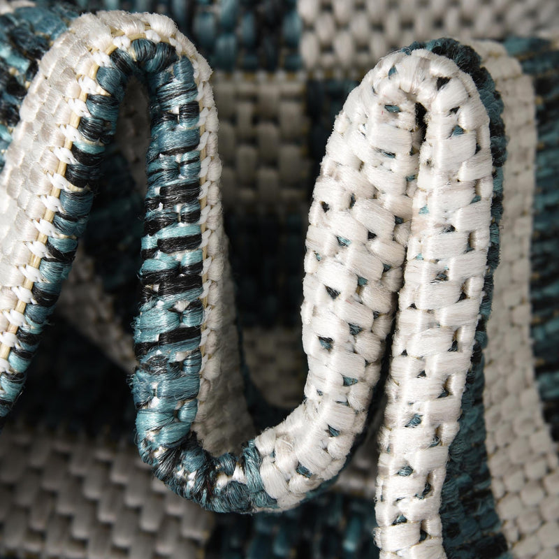 Seaside Stripes Collection Area Rug - Cabana (Teal) Rectangle Teal  lifestyle 5