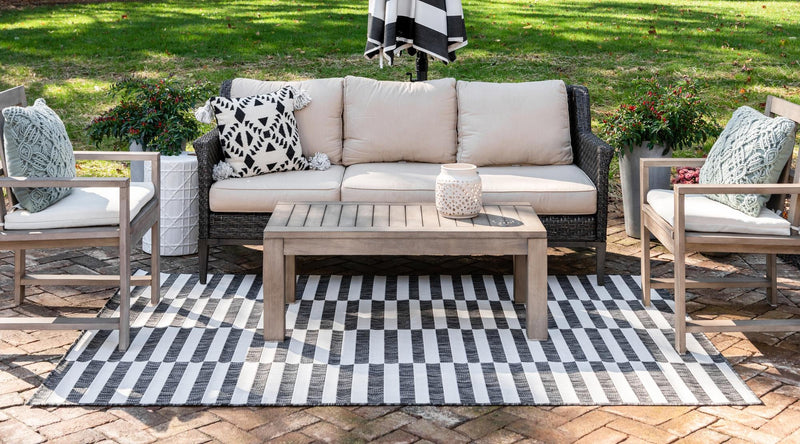 Patio Stripe Harmony Collection Area Rug - Cabana (Charcoal) Rectangle Charcoal  lifestyle 6