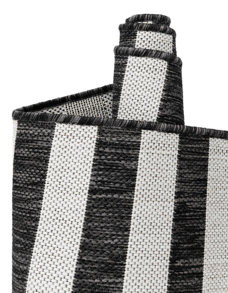 Patio Stripe Harmony Collection Area Rug - Cabana (Charcoal) Round Charcoal  lifestyle 20