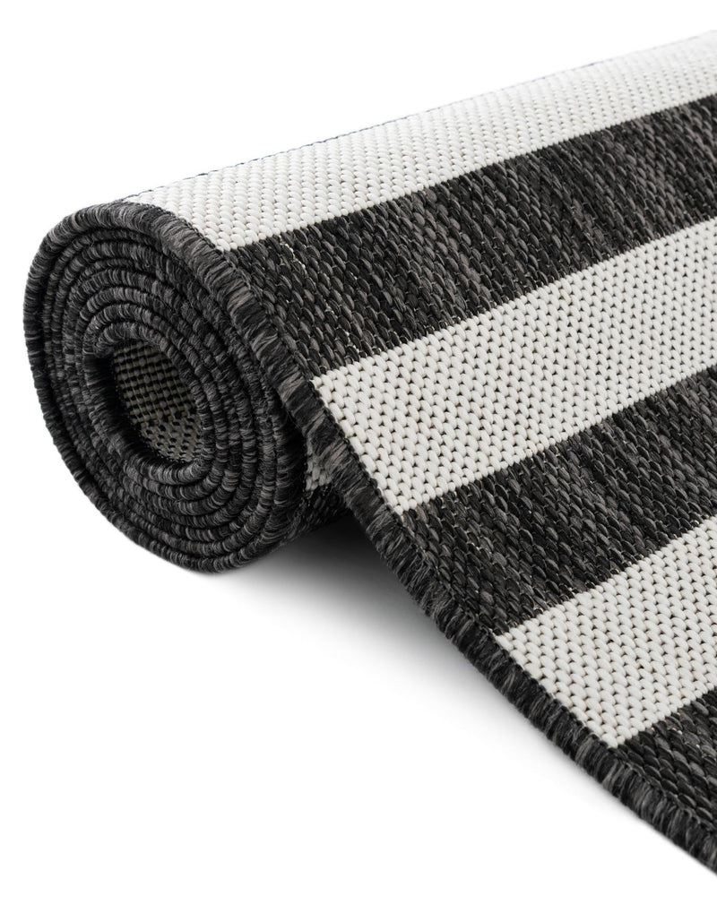 Patio Stripe Harmony Collection Area Rug - Cabana (Charcoal) Round Charcoal  lifestyle 21