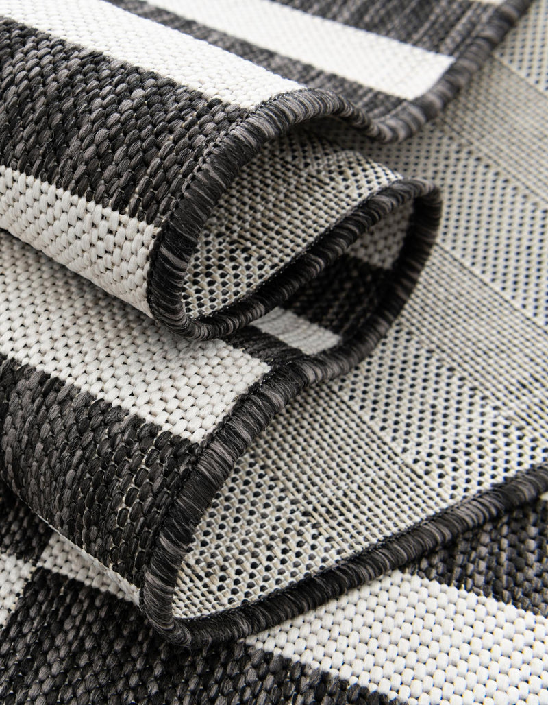 Patio Stripe Harmony Collection Area Rug - Cabana (Charcoal) Round Charcoal  lifestyle 22
