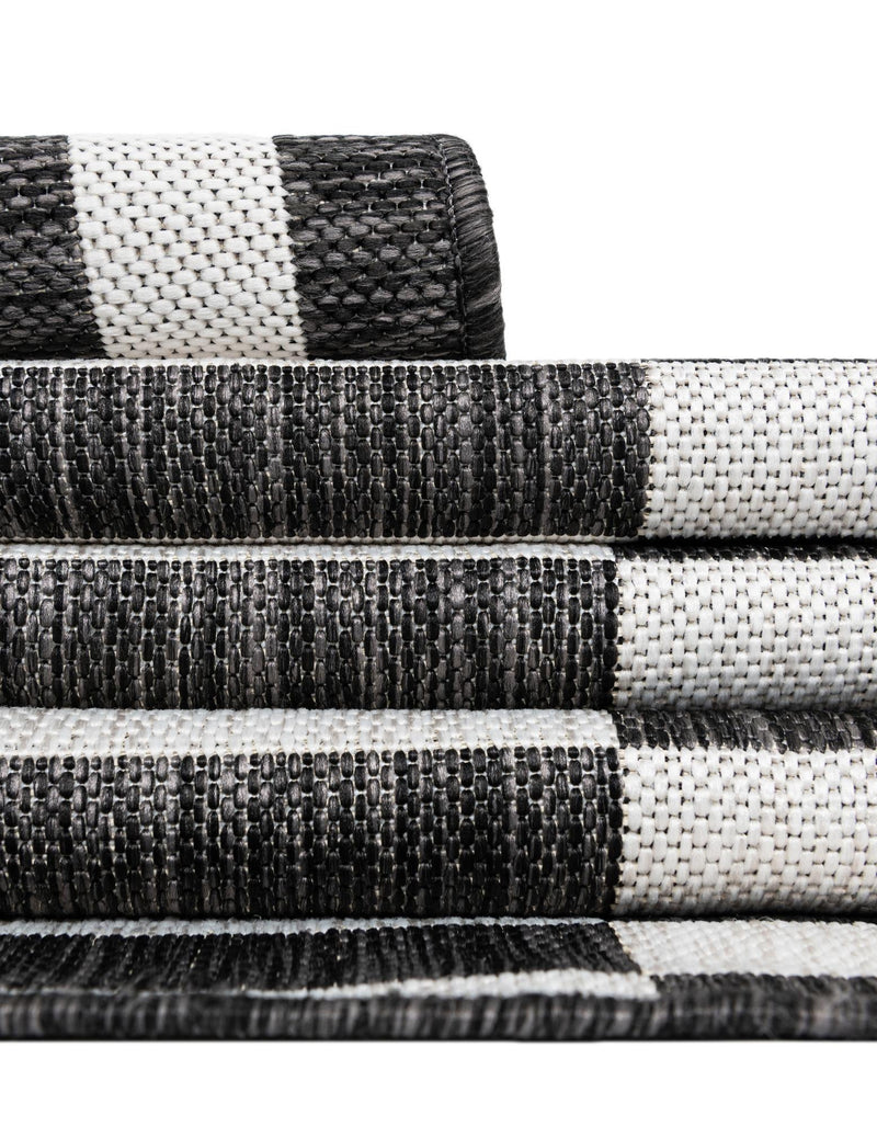 Patio Stripe Harmony Collection Area Rug - Cabana (Charcoal) Round Charcoal  lifestyle 23