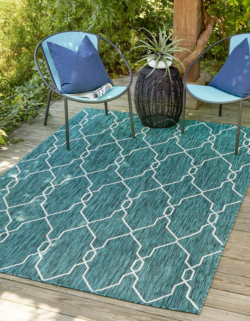 Garden Lattice Oasis Collection Area Rug -  Gazebo Rectangle Teal  lifestyle 10