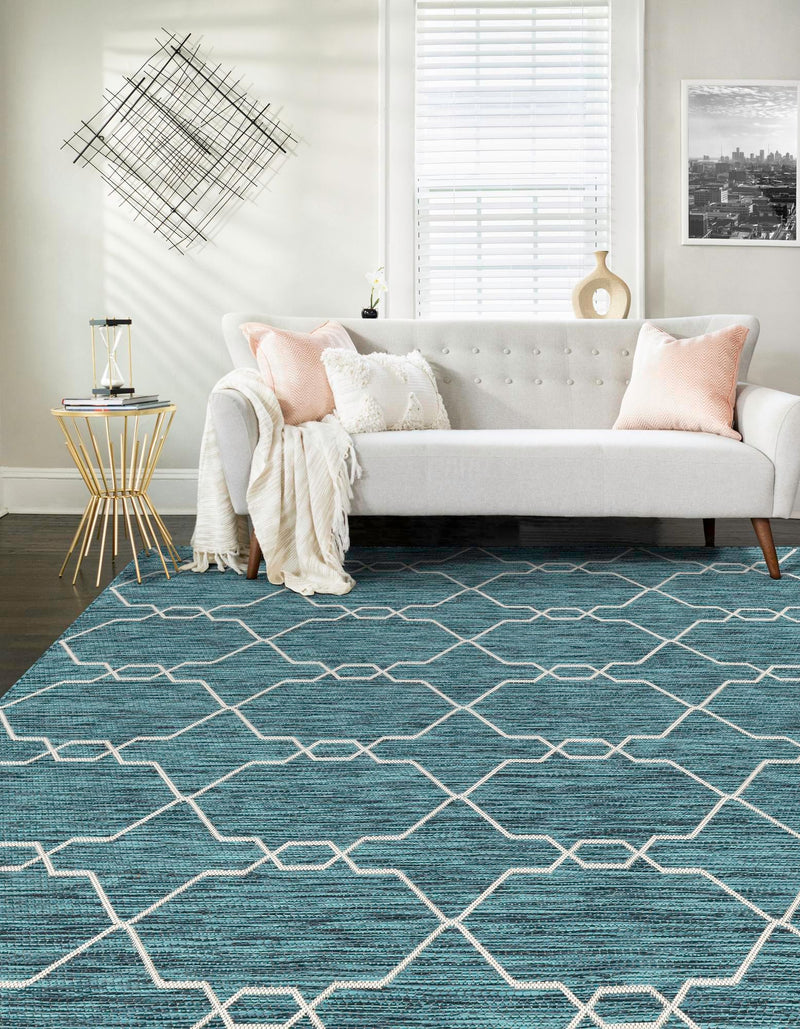 Garden Lattice Oasis Collection Area Rug -  Gazebo Rectangle Teal  lifestyle 18