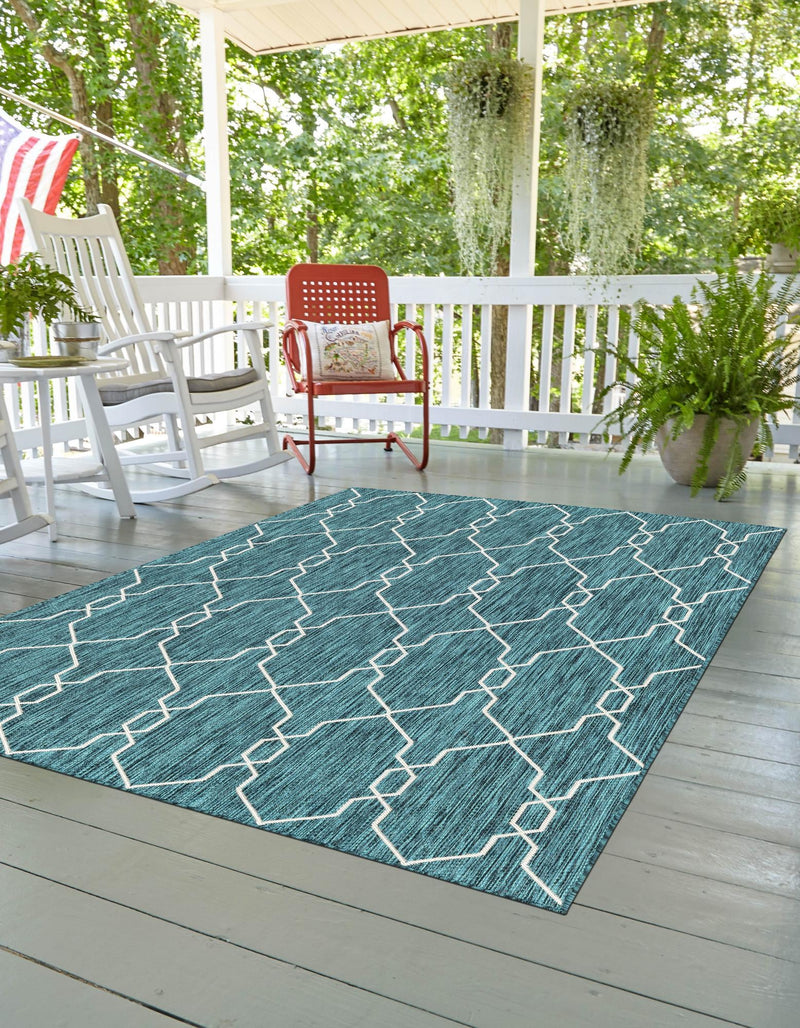Garden Lattice Oasis Collection Area Rug -  Gazebo Rectangle Teal  lifestyle 26