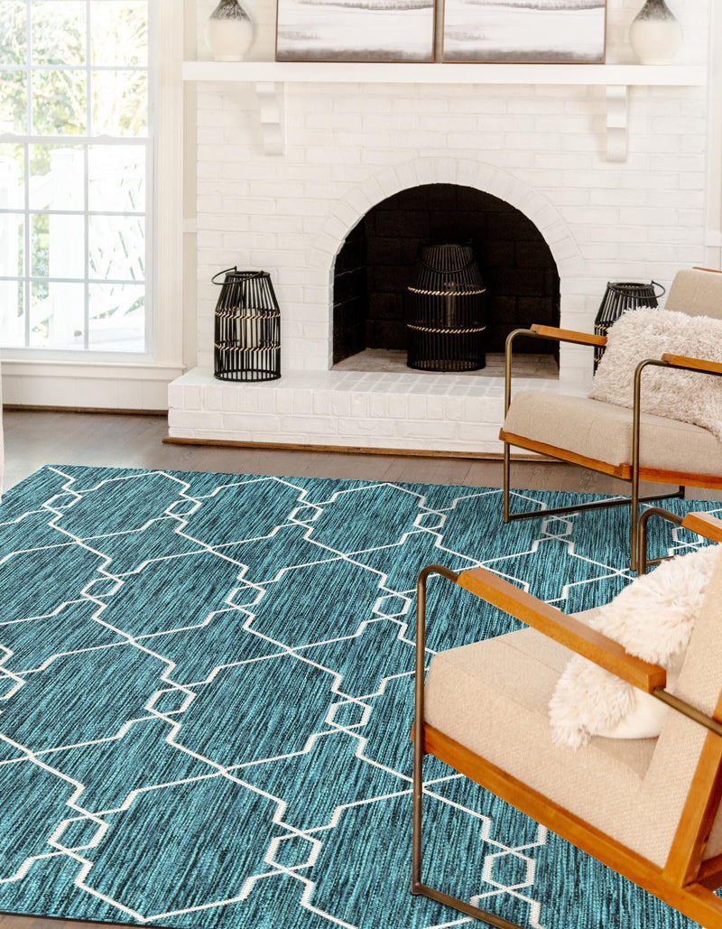 Garden Lattice Oasis Collection Area Rug -  Gazebo Rectangle Teal  lifestyle 33