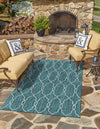 Garden Lattice Oasis Collection Area Rug -  Gazebo Rectangle Teal  lifestyle 40