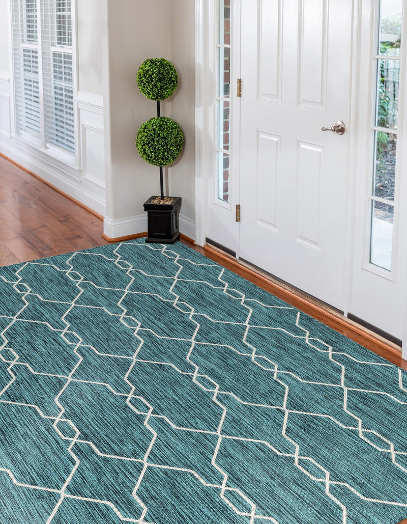 Garden Lattice Oasis Collection Area Rug -  Gazebo Rectangle Teal  lifestyle 47