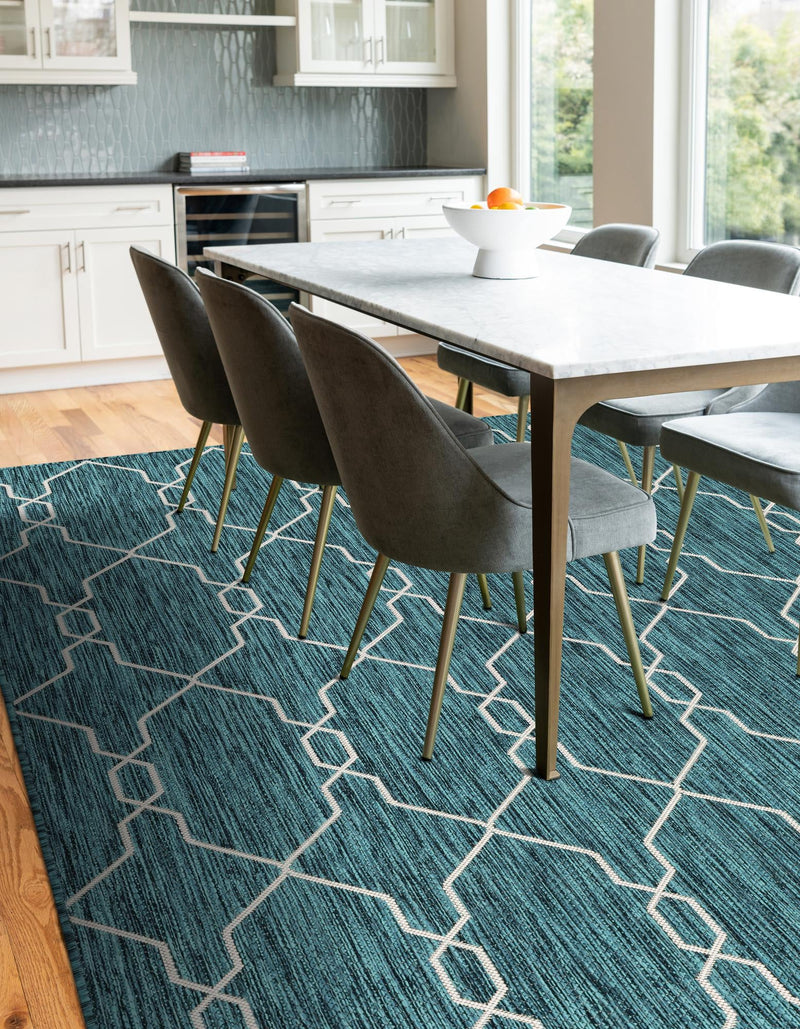 Garden Lattice Oasis Collection Area Rug -  Gazebo Rectangle Teal  lifestyle 61