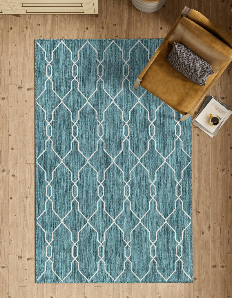 Garden Lattice Oasis Collection Area Rug -  Gazebo Rectangle Teal  lifestyle 74