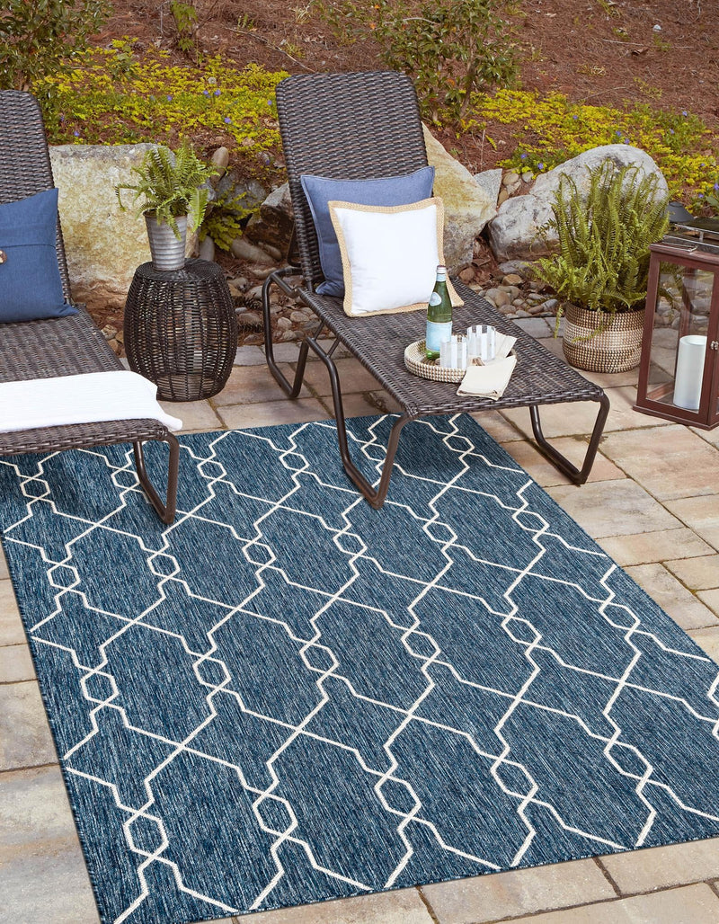 Garden Lattice Oasis Collection Area Rug -  Gazebo Rectangle Blue  lifestyle 41