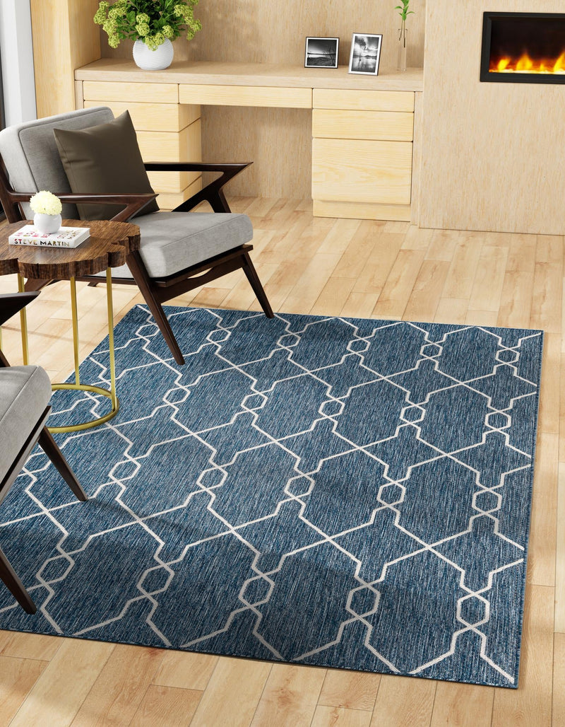 Garden Lattice Oasis Collection Area Rug -  Gazebo Rectangle Blue  lifestyle 75