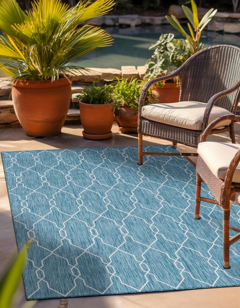 Garden Lattice Oasis Collection Area Rug -  Gazebo Rectangle Light Aqua  lifestyle 28