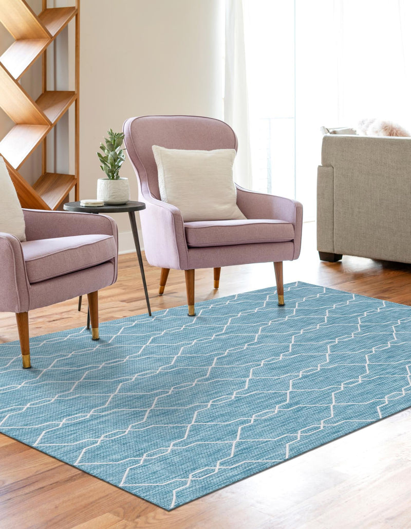 Garden Lattice Oasis Collection Area Rug -  Gazebo Rectangle Light Aqua  lifestyle 35