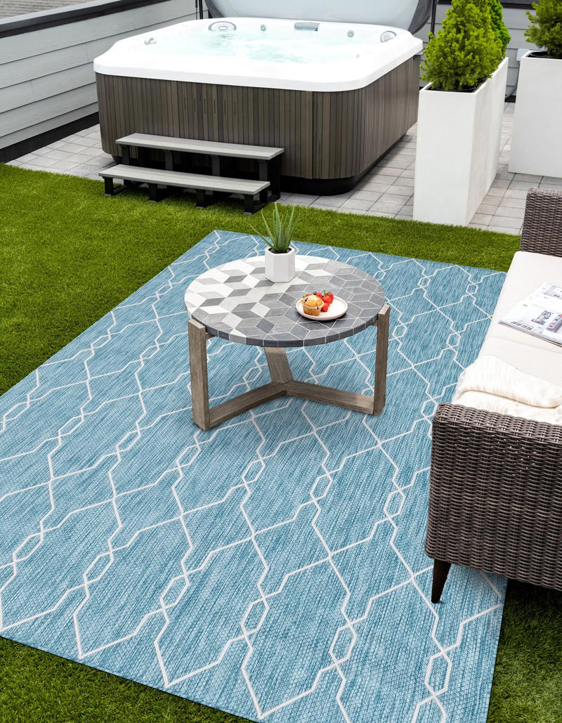 Garden Lattice Oasis Collection Area Rug -  Gazebo Rectangle Light Aqua  lifestyle 56