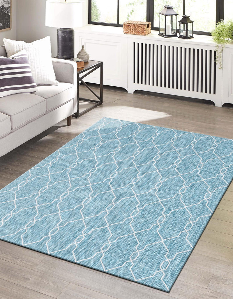 Garden Lattice Oasis Collection Area Rug -  Gazebo Rectangle Light Aqua  lifestyle 76