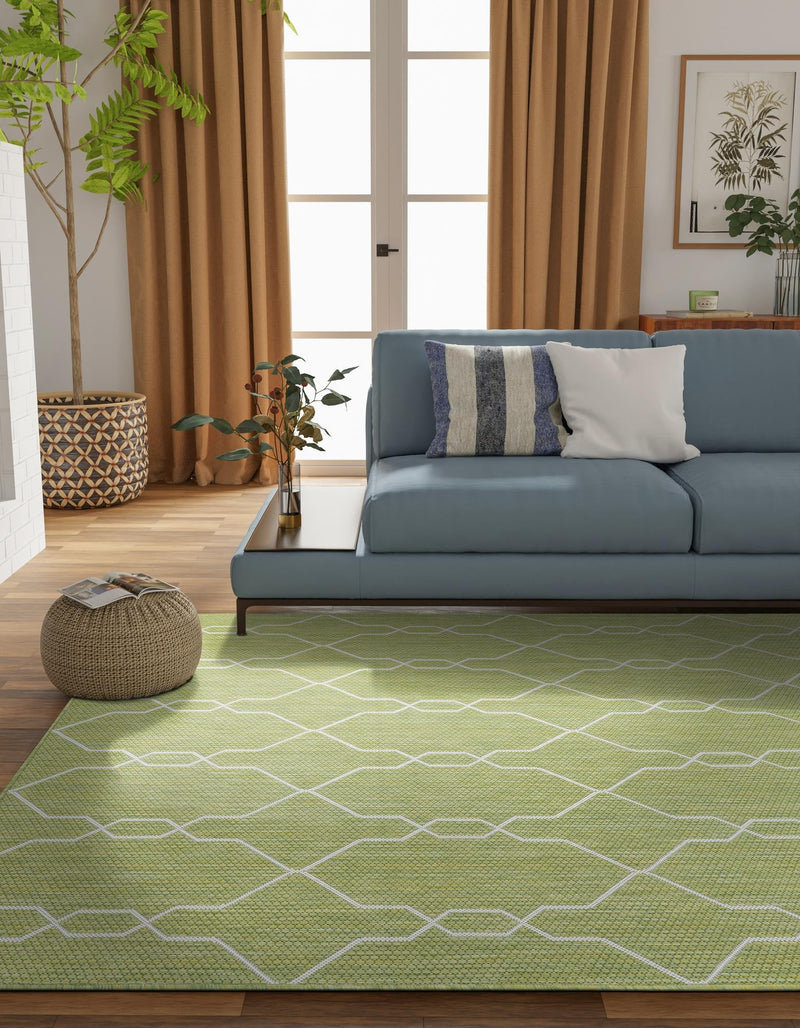 Garden Lattice Oasis Collection Area Rug -  Gazebo Rectangle Green  lifestyle 15